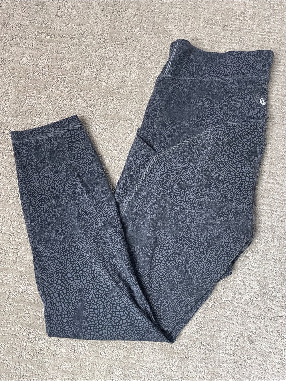 Lululemon Power Thru High-Rise Tights in a charcoal crackle print